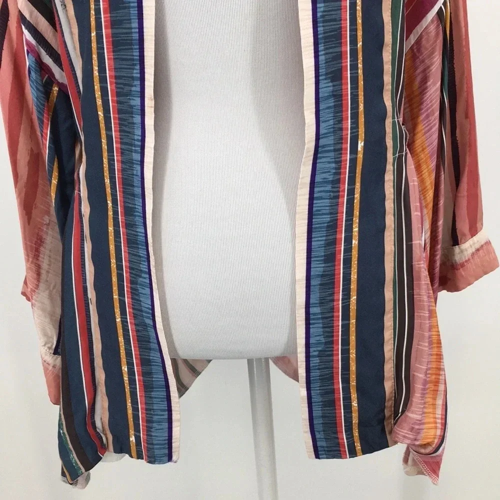 Koton Cream Striped Kimono Jacket Womens 13M 42 Open Front‎